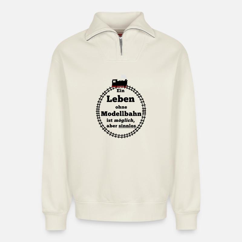 Modelleisenbahn - Relaxed Unisex Organic Half Zip Sweatshirt – von SPREAD - Naturweiß