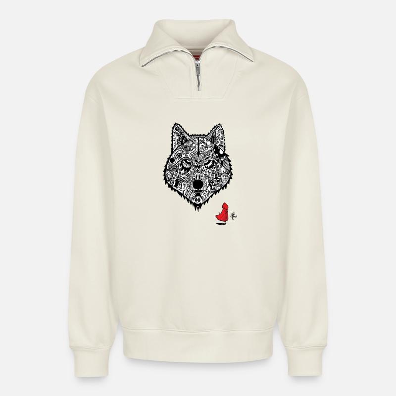 Rotkäppchens Wolf - Relaxed Unisex Organic Half Zip Sweatshirt – von SPREAD - Naturweiß