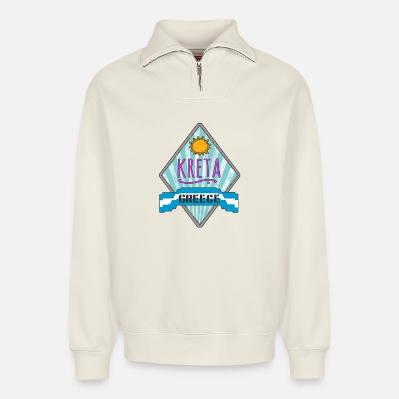 Kreta Griechenland Sonnen-Design - Relaxed Unisex Organic Half Zip Sweatshirt – von SPREAD - Naturweiß