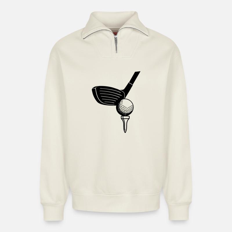 Golfball und Sticlk - Relaxed Unisex Organic Half Zip Sweatshirt – von SPREAD - Naturweiß