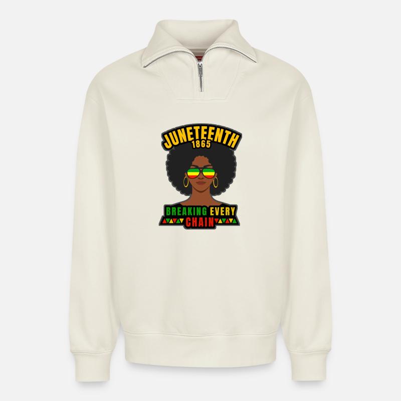 Juneteenth Afro - Relaxed Unisex Organic Half Zip Sweatshirt – von SPREAD - Naturweiß