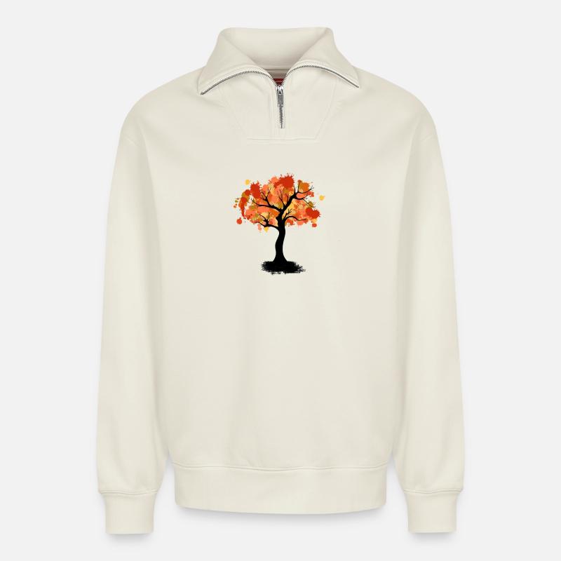 Herbstbaum - Relaxed Unisex Organic Half Zip Sweatshirt – von SPREAD - Naturweiß
