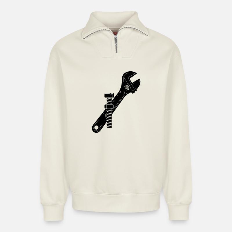 Baco Schlüsselmutter und Schraube - Relaxed Unisex Organic Half Zip Sweatshirt – von SPREAD - Naturweiß