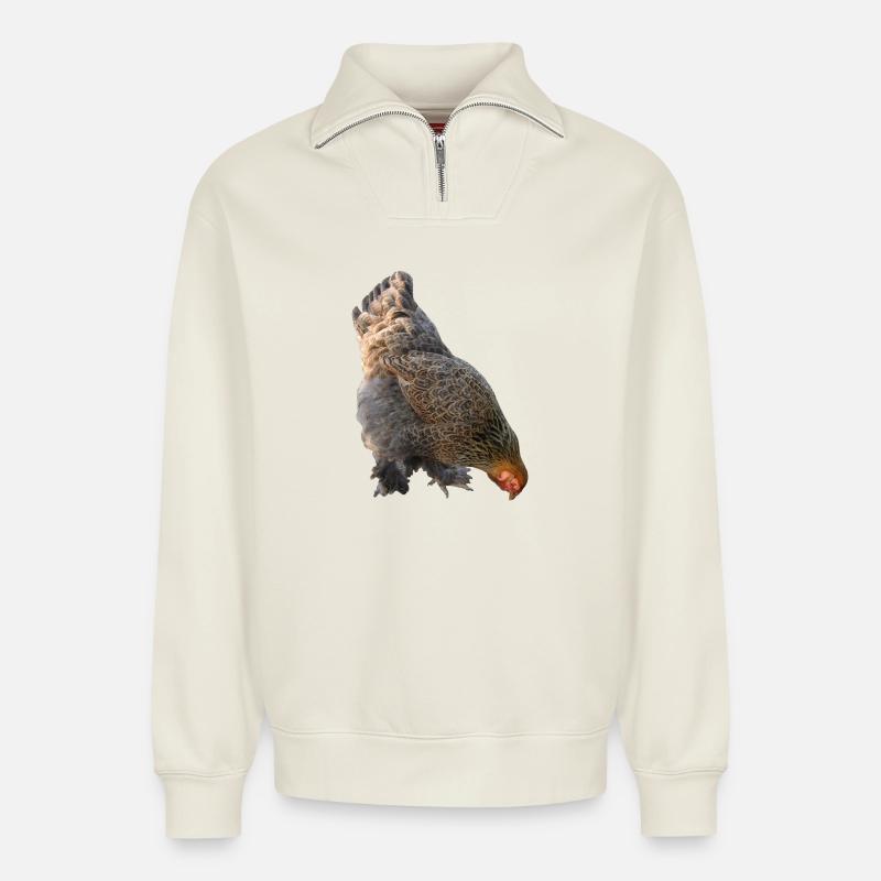 Huhn - Relaxed Unisex Organic Half Zip Sweatshirt – von SPREAD - Naturweiß