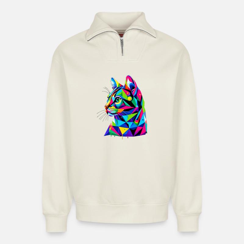 Katze - Relaxed Unisex Organic Half Zip Sweatshirt – von SPREAD - Naturweiß