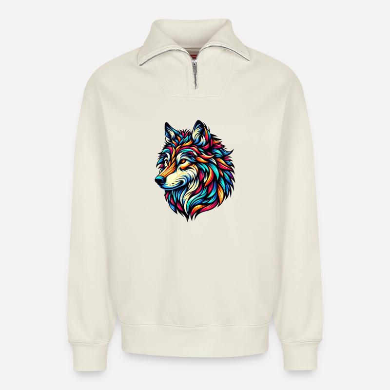 Wolf - Relaxed Unisex Organic Half Zip Sweatshirt – von SPREAD - Naturweiß