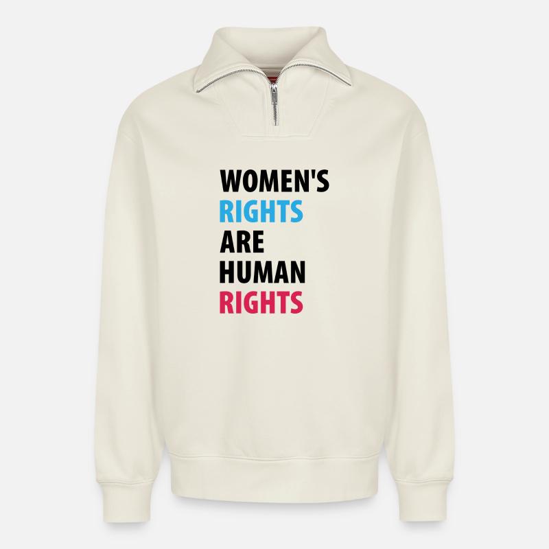 Frauenrechte sind Menschenrechte - Relaxed Unisex Organic Half Zip Sweatshirt – von SPREAD - Naturweiß