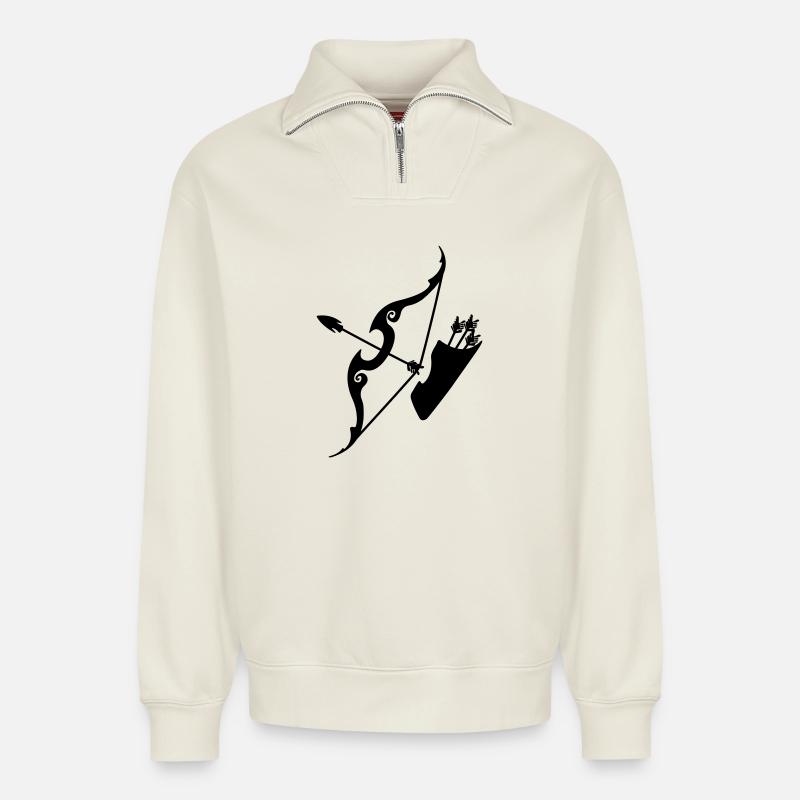 Schütze-Bogen mit Pfeilen - Relaxed Unisex Organic Half Zip Sweatshirt – von SPREAD - Naturweiß