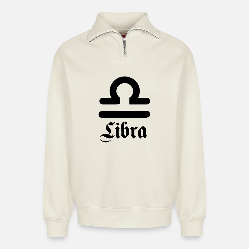 Weegschaal Libra - Relaxed Unisex Organic Half Zip Sweatshirt – by SPREAD - off white