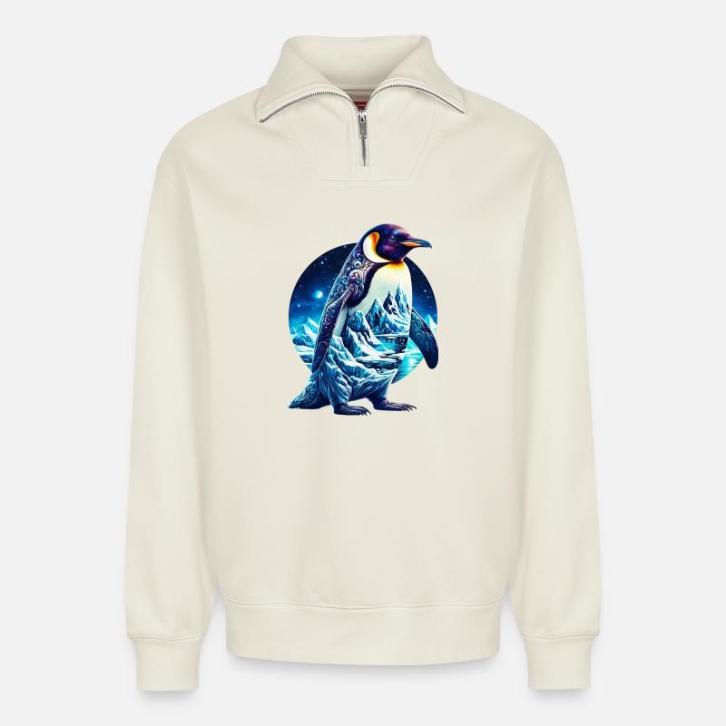 Pinguin - Relaxed Unisex Organic Half Zip Sweatshirt – von SPREAD - Naturweiß