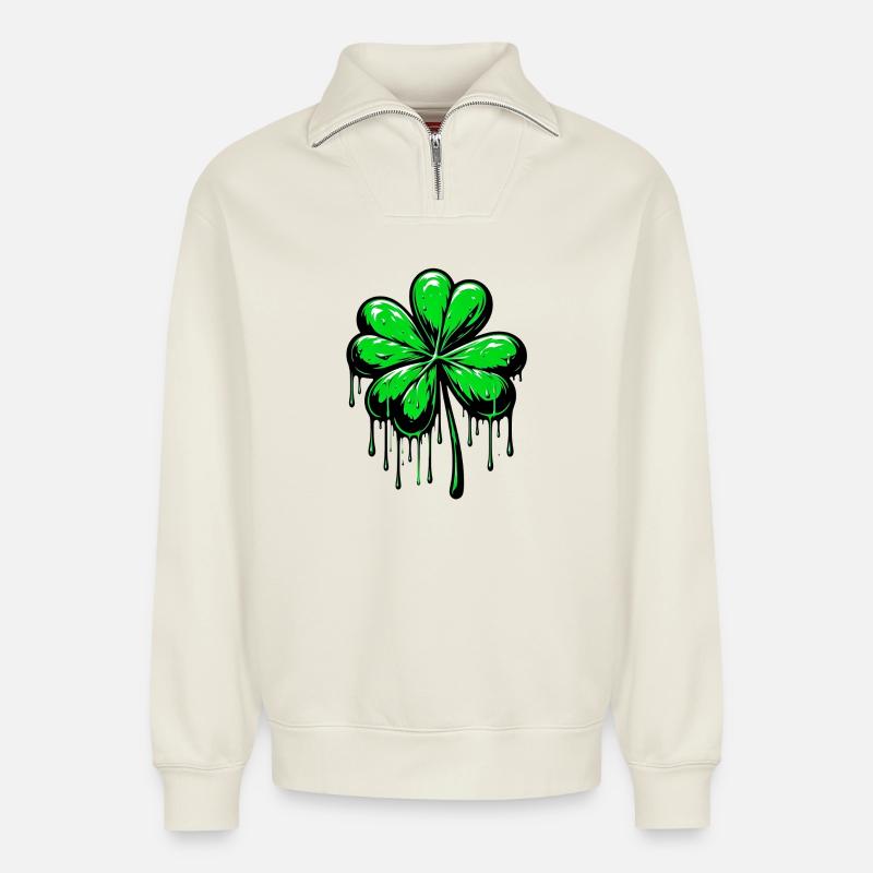 Four-leaf clover - Relaxed Unisex Organic Half Zip Sweatshirt – by SPREAD - off white