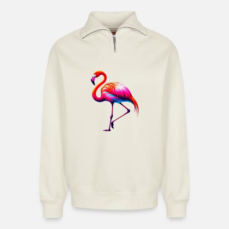 Flamingo - Relaxed Unisex Organic Half Zip Sweatshirt – von SPREAD - Naturweiß