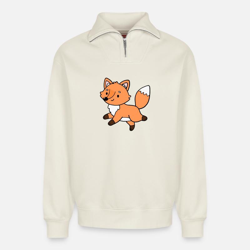 Fuchs Füchse - Relaxed Unisex Organic Half Zip Sweatshirt – von SPREAD - Naturweiß