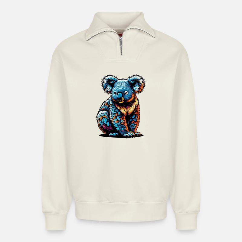 Koala - Relaxed Unisex Organic Half Zip Sweatshirt – by SPREAD - off white