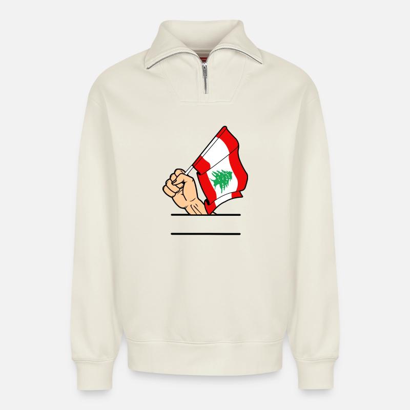 Flagge Libanon erster Textraum - Relaxed Unisex Organic Half Zip Sweatshirt – von SPREAD - Naturweiß