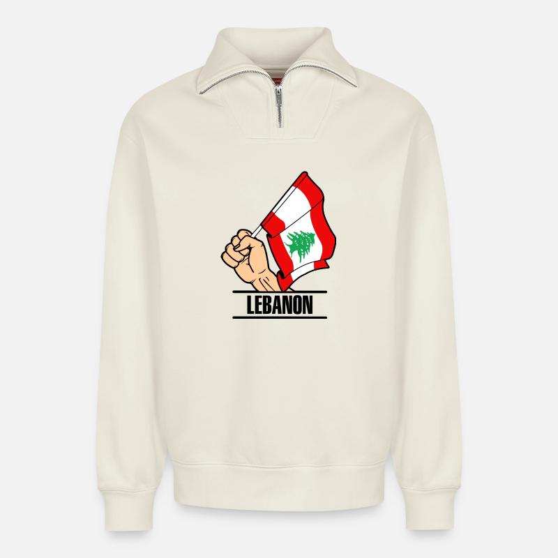 Flagge Libanon faust text LIBANON - Relaxed Unisex Organic Half Zip Sweatshirt – von SPREAD - Naturweiß