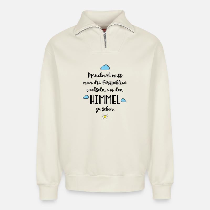 Positive Sprüche - Relaxed Unisex Organic Half Zip Sweatshirt – von SPREAD - Naturweiß