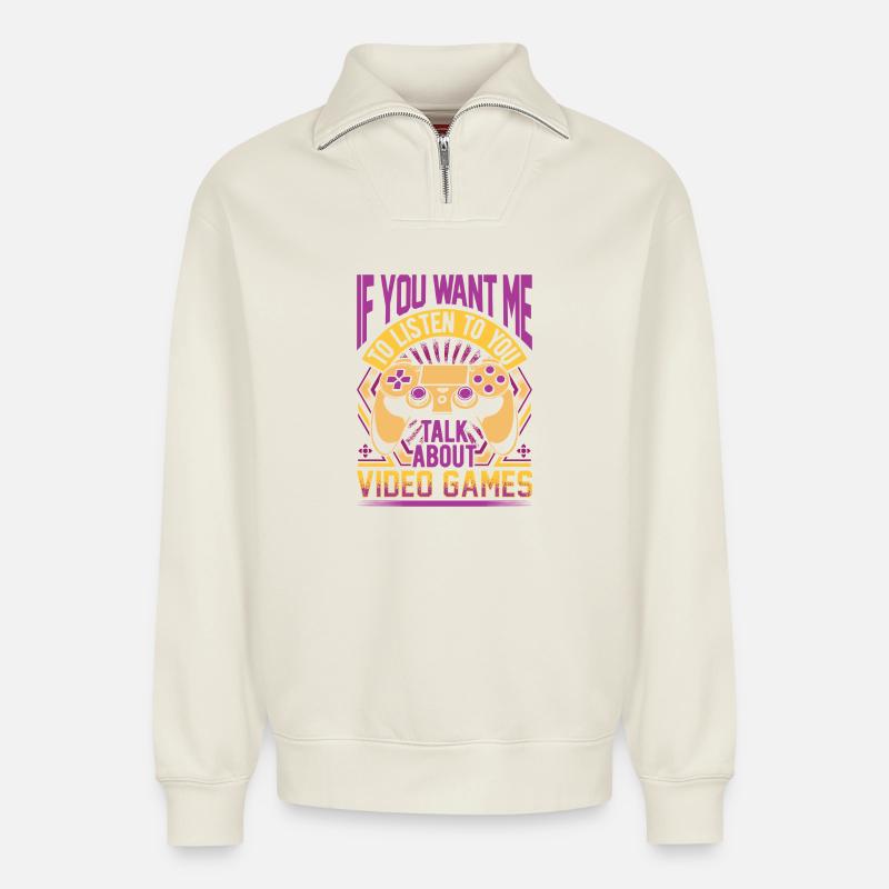 Apropos Videospiele - Relaxed Unisex Organic Half Zip Sweatshirt – von SPREAD - Naturweiß