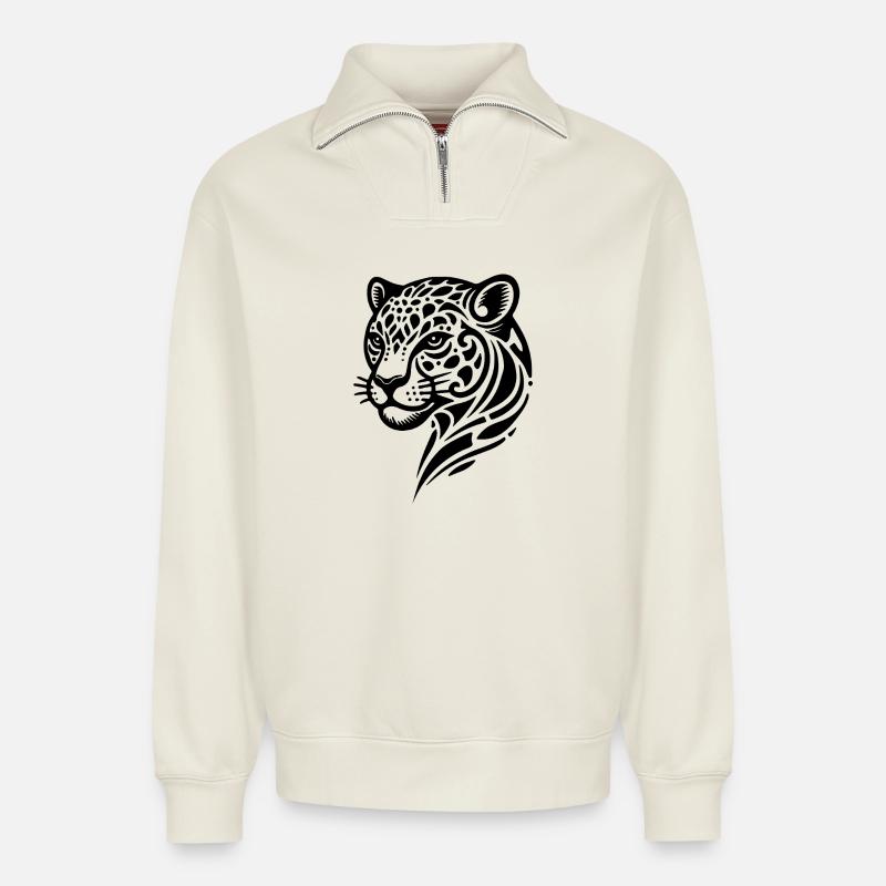 Cheetah - Relaxed Unisex Organic Half Zip Sweatshirt – by SPREAD - off white