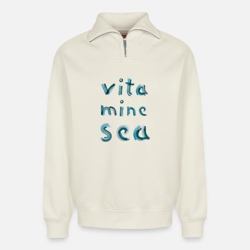 Vitamines Mer - Sweat unisexe décontracté en coton biologique à demi-zip – de SPREAD - blanc cassé