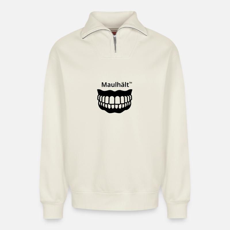 Schwarzer Minimalismus (Maulhält) - Relaxed Unisex Organic Half Zip Sweatshirt – von SPREAD - Naturweiß