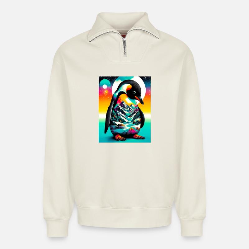 Pinguin - Relaxed Unisex Organic Half Zip Sweatshirt – von SPREAD - Naturweiß