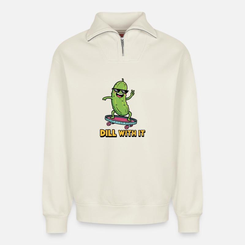 Ambiance cornichon - Sweat unisexe décontracté en coton biologique à demi-zip – de SPREAD - blanc cassé