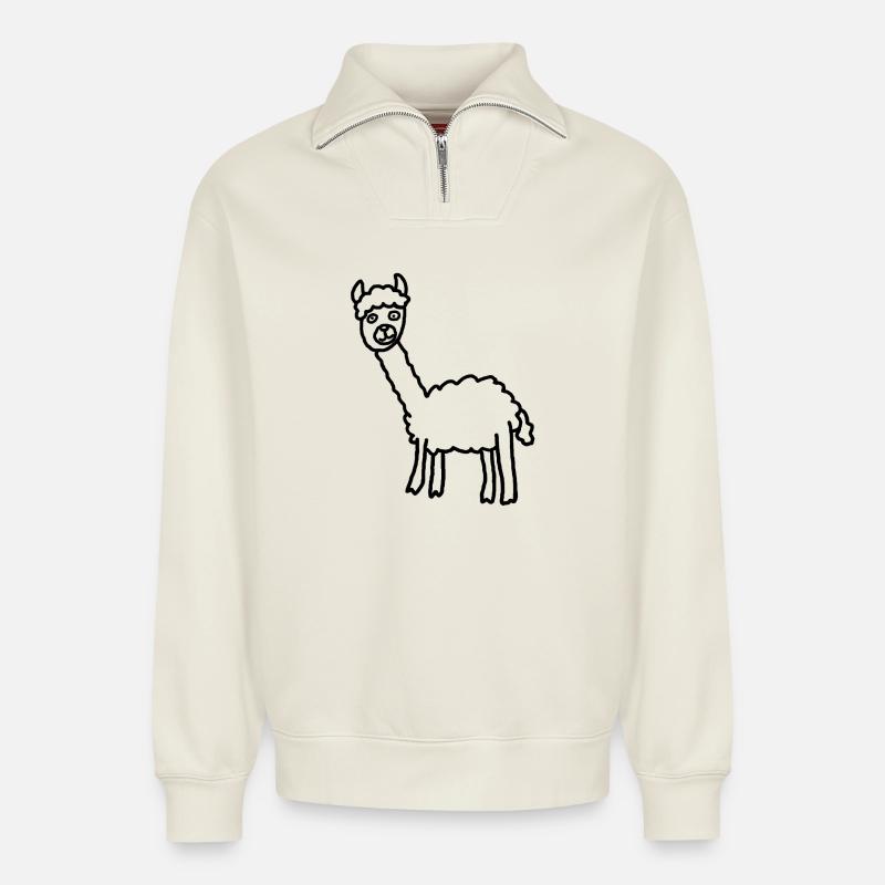 Llama Alpaca Silhouette Minimalstil - Relaxed Unisex Organic Half Zip Sweatshirt – von SPREAD - Naturweiß