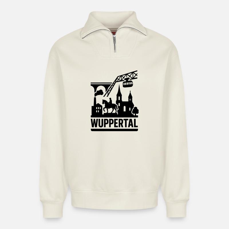 wuppertal silhouette - Relaxed Unisex Organic Half Zip Sweatshirt – von SPREAD - Naturweiß