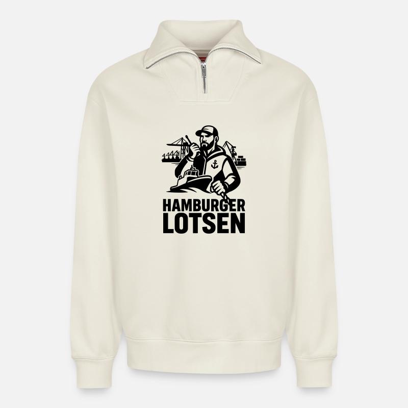 Pilotes de Hambourg - Sweat unisexe décontracté en coton biologique à demi-zip – de SPREAD - blanc cassé
