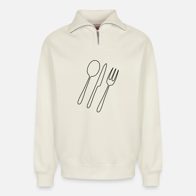 Cutlery Fork Spoon - Relaxed Unisex Organic Half Zip Sweatshirt – by SPREAD - off white