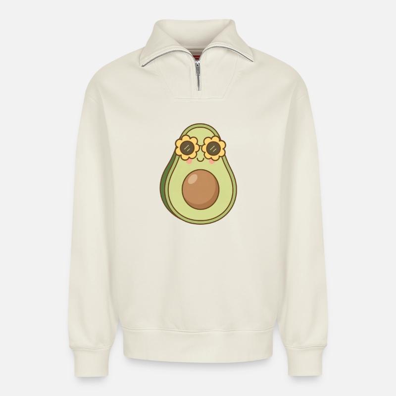 Avocado - Relaxed Unisex Organic Half Zip Sweatshirt – von SPREAD - Naturweiß