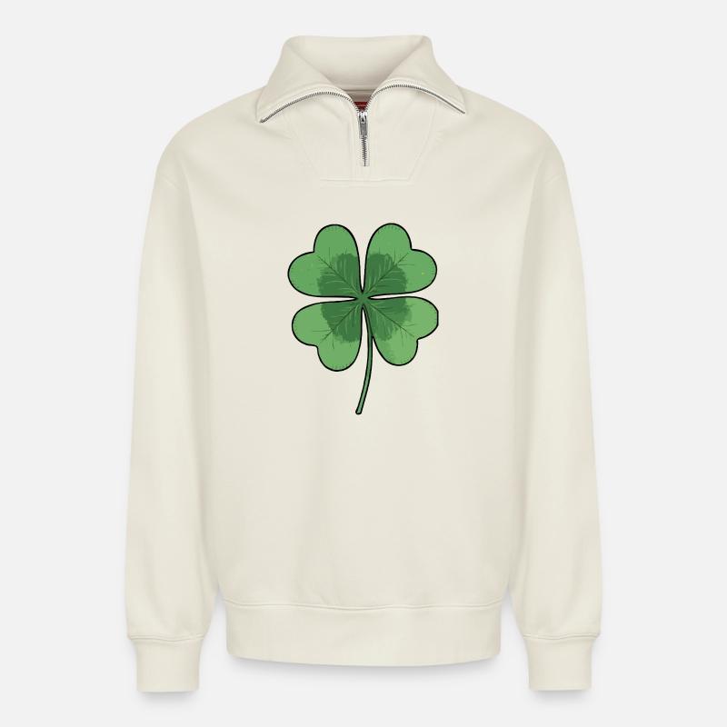 Vierblättriges Kleeblatt - Relaxed Unisex Organic Half Zip Sweatshirt – von SPREAD - Naturweiß