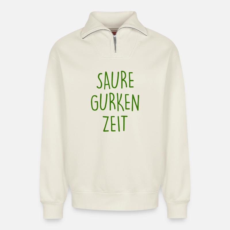 Sour cucumber time - Relaxed Unisex Organic Half Zip Sweatshirt – by SPREAD - off white