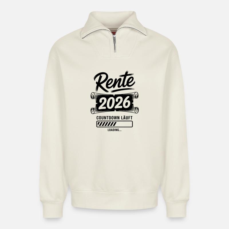 Rente Countdown 2026 - Relaxed Unisex Organic Half Zip Sweatshirt – von SPREAD - Naturweiß