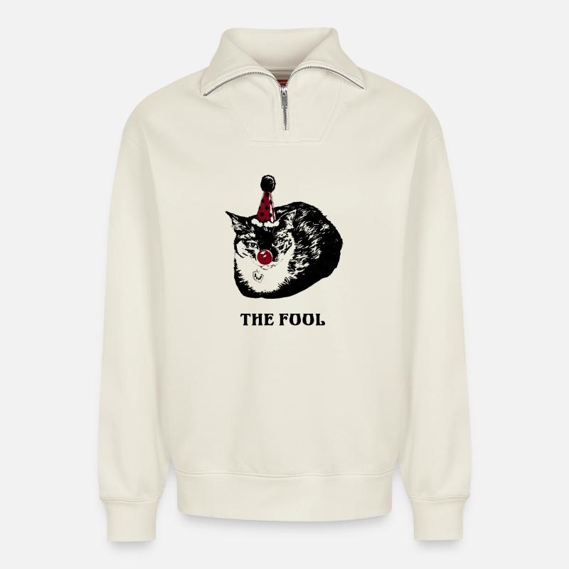 DER NARR - Relaxed Unisex Organic Half Zip Sweatshirt – von SPREAD - Naturweiß