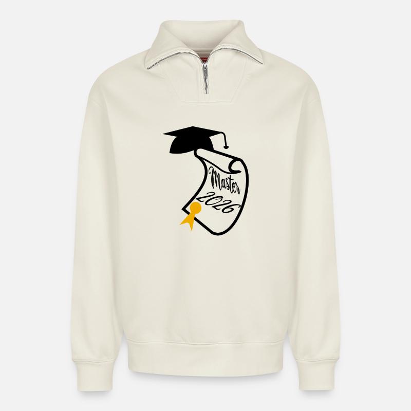 Master 2026 - Sweat unisexe décontracté en coton biologique à demi-zip – de SPREAD - blanc cassé
