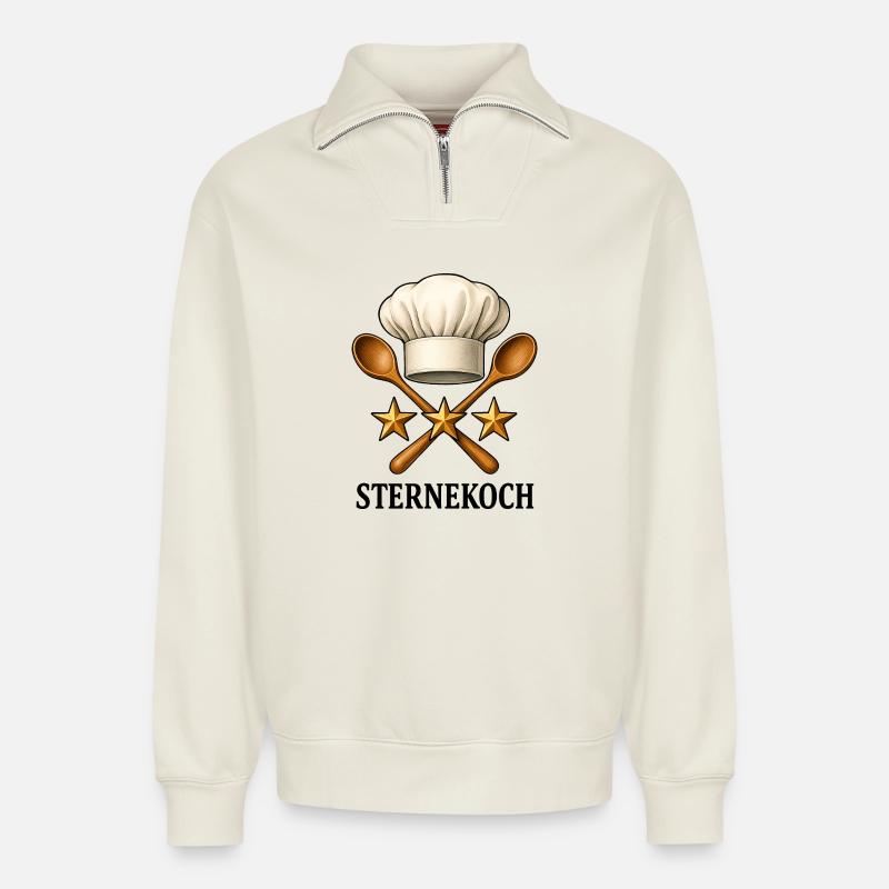Koch Kostüm Sternekoch Bester Koch Geschenk - Relaxed Unisex Organic Half Zip Sweatshirt – von SPREAD - Naturweiß