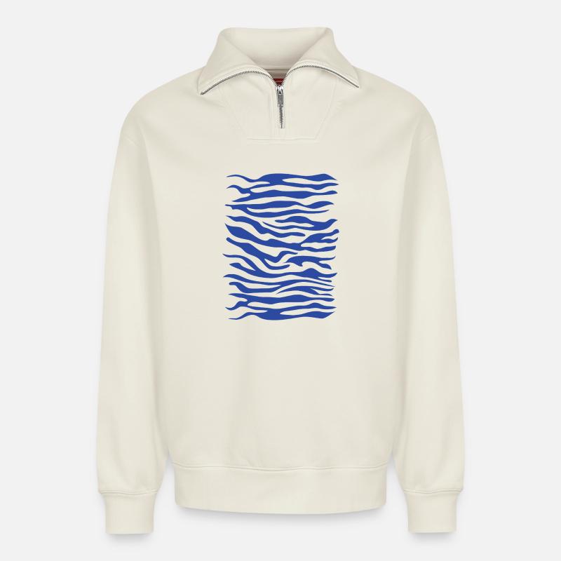 Zebra Muster blau - Relaxed Unisex Organic Half Zip Sweatshirt – von SPREAD - Naturweiß