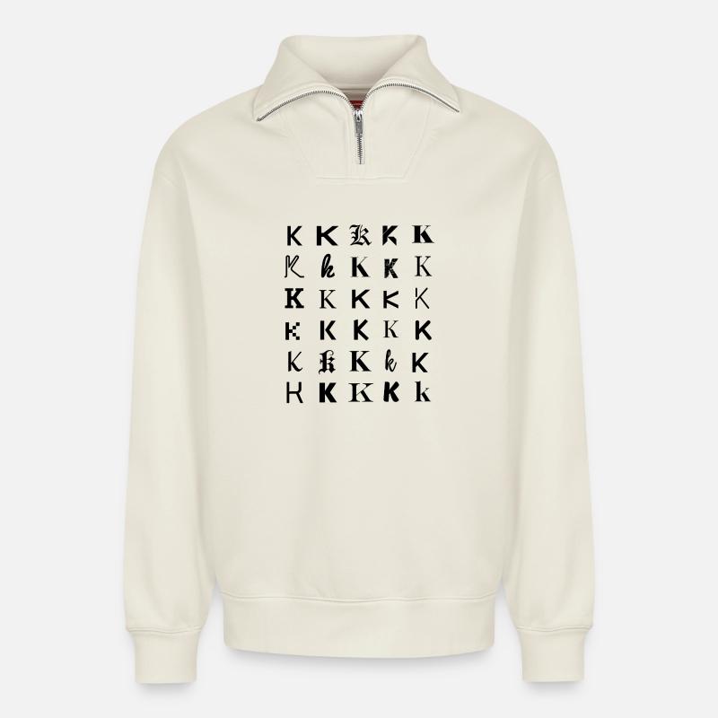 Typografie 'K', Monogramm-Buchstabenmosaikdesign. - Relaxed Unisex Organic Half Zip Sweatshirt – von SPREAD - Naturweiß