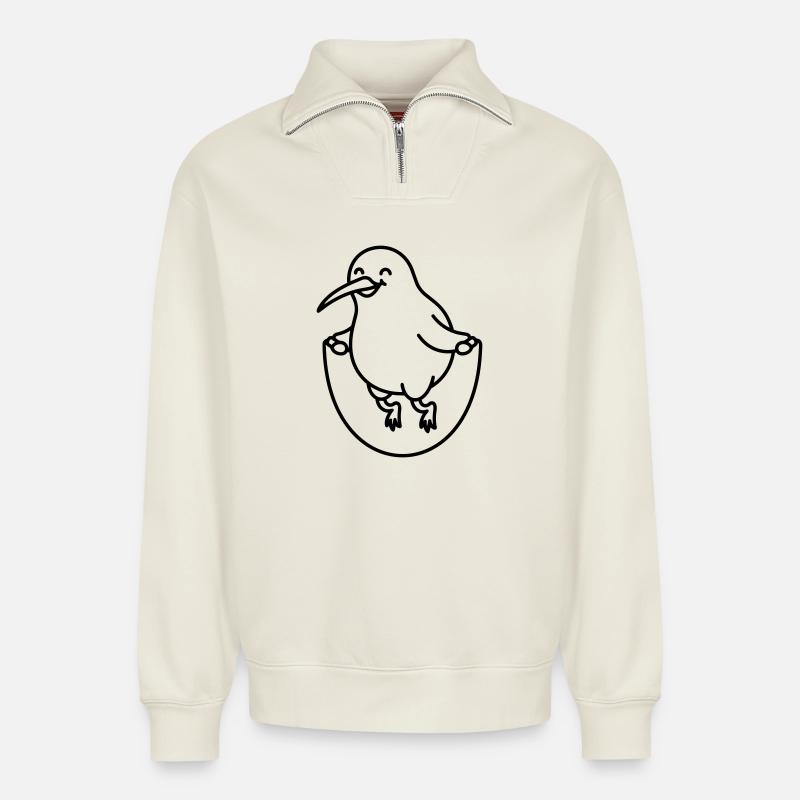 Kiwibird - Sweat unisexe décontracté en coton biologique à demi-zip – de SPREAD - blanc cassé