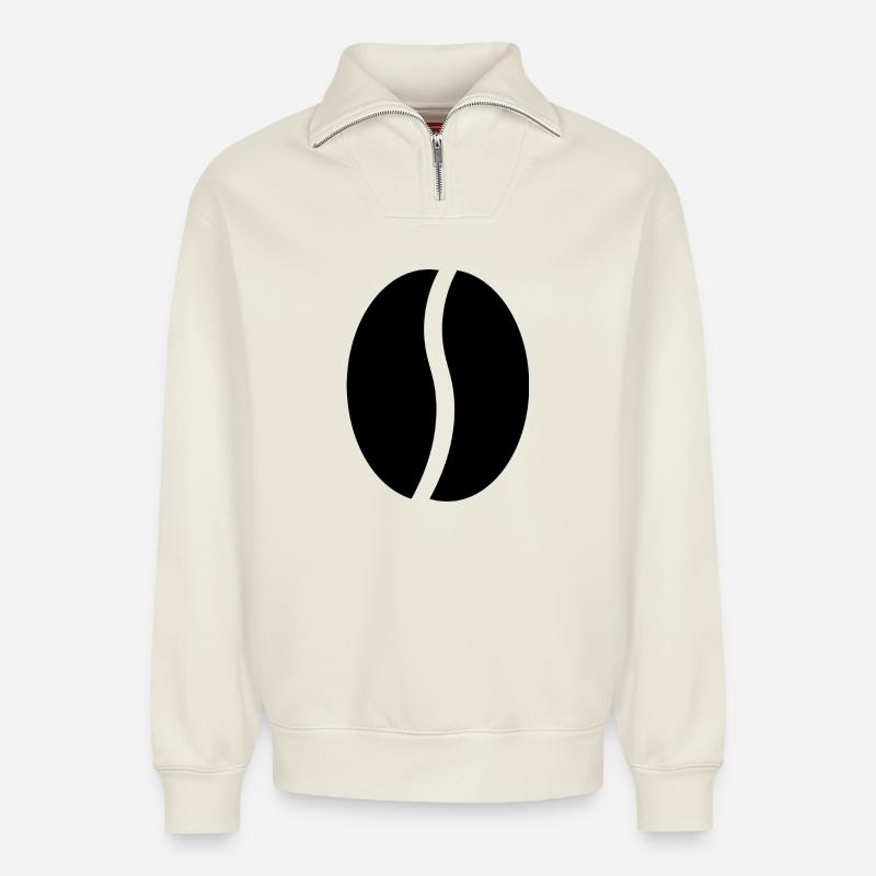 Grains de café - Sweat unisexe décontracté en coton biologique à demi-zip – de SPREAD - blanc cassé