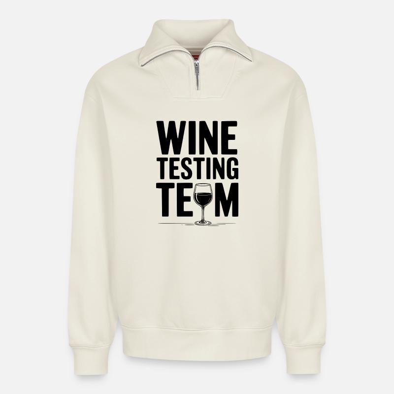 Équipe d’essais de vin - Sweat unisexe décontracté en coton biologique à demi-zip – de SPREAD - blanc cassé