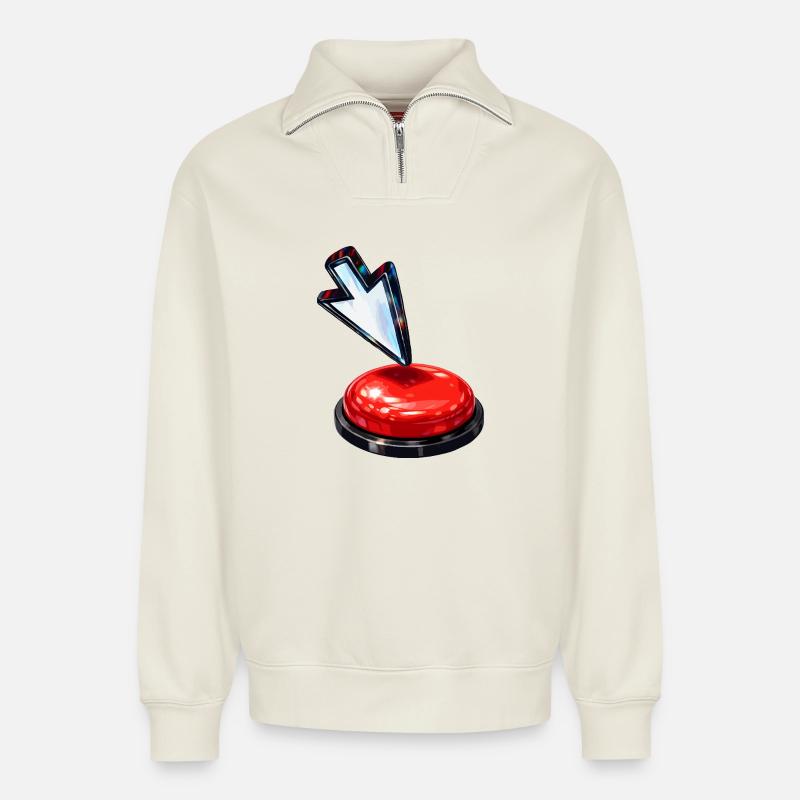 Down Arrow Button - Relaxed Unisex Organic Half Zip Sweatshirt – by SPREAD - off white