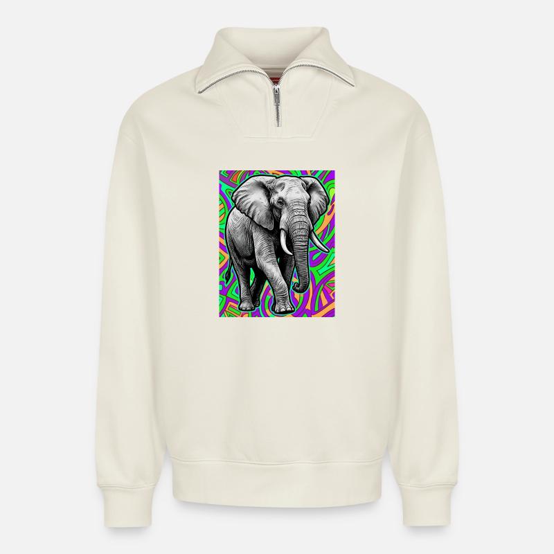 Elefant - Relaxed Unisex Organic Half Zip Sweatshirt – von SPREAD - Naturweiß