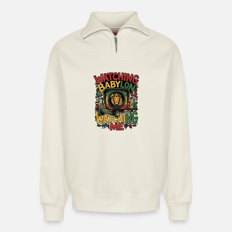 Babylon Watching Dub - Relaxed Unisex Organic Half Zip Sweatshirt – by SPREAD - off white