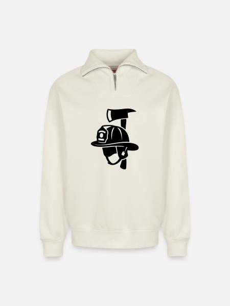 Frontal Feuerwehrhelm Logo - Relaxed Unisex Organic Half Zip Sweatshirt – von SPREAD - Naturweiß