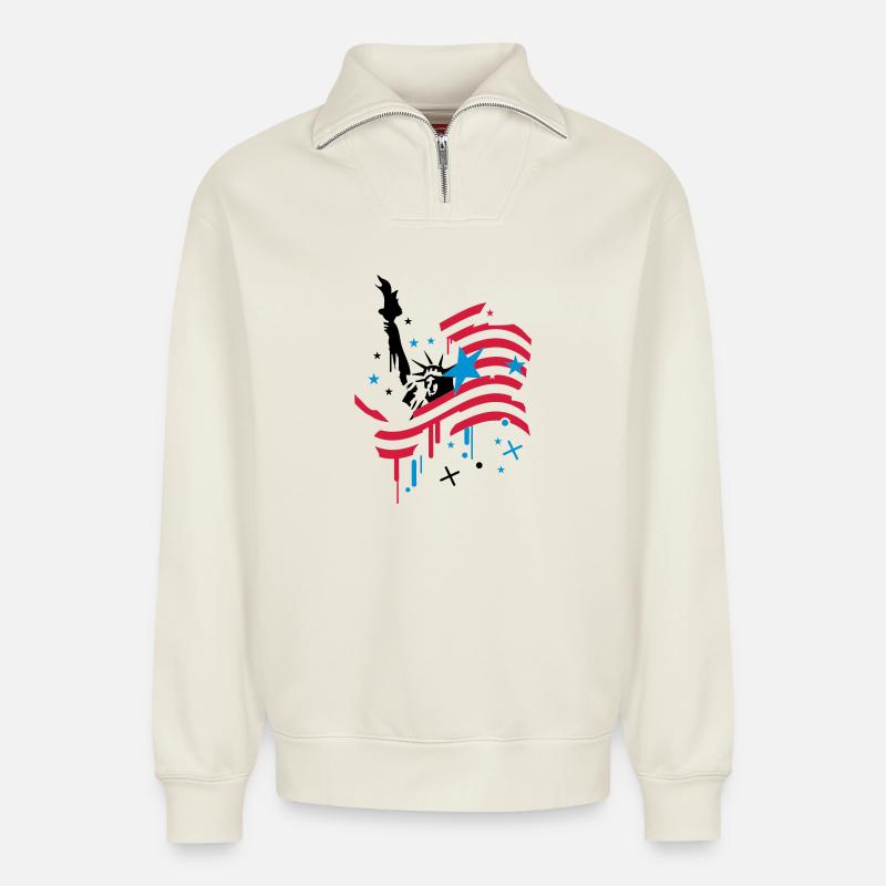 welcome - Relaxed Unisex Organic Half Zip Sweatshirt – by SPREAD - off white