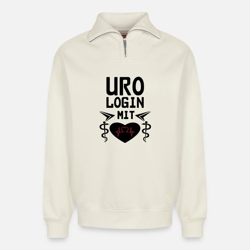 Urologin mit Herz Geschenk - Relaxed Unisex Organic Half Zip Sweatshirt – von SPREAD - Naturweiß