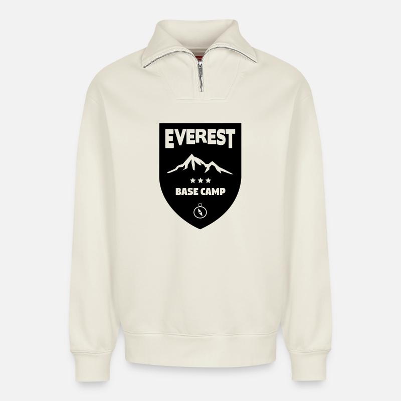 Mount Everest Basecamp - Relaxed Unisex Organic Half Zip Sweatshirt – by SPREAD - off white